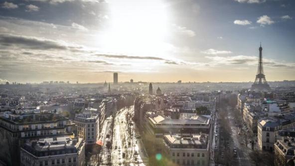 Paris skyline in the sun 