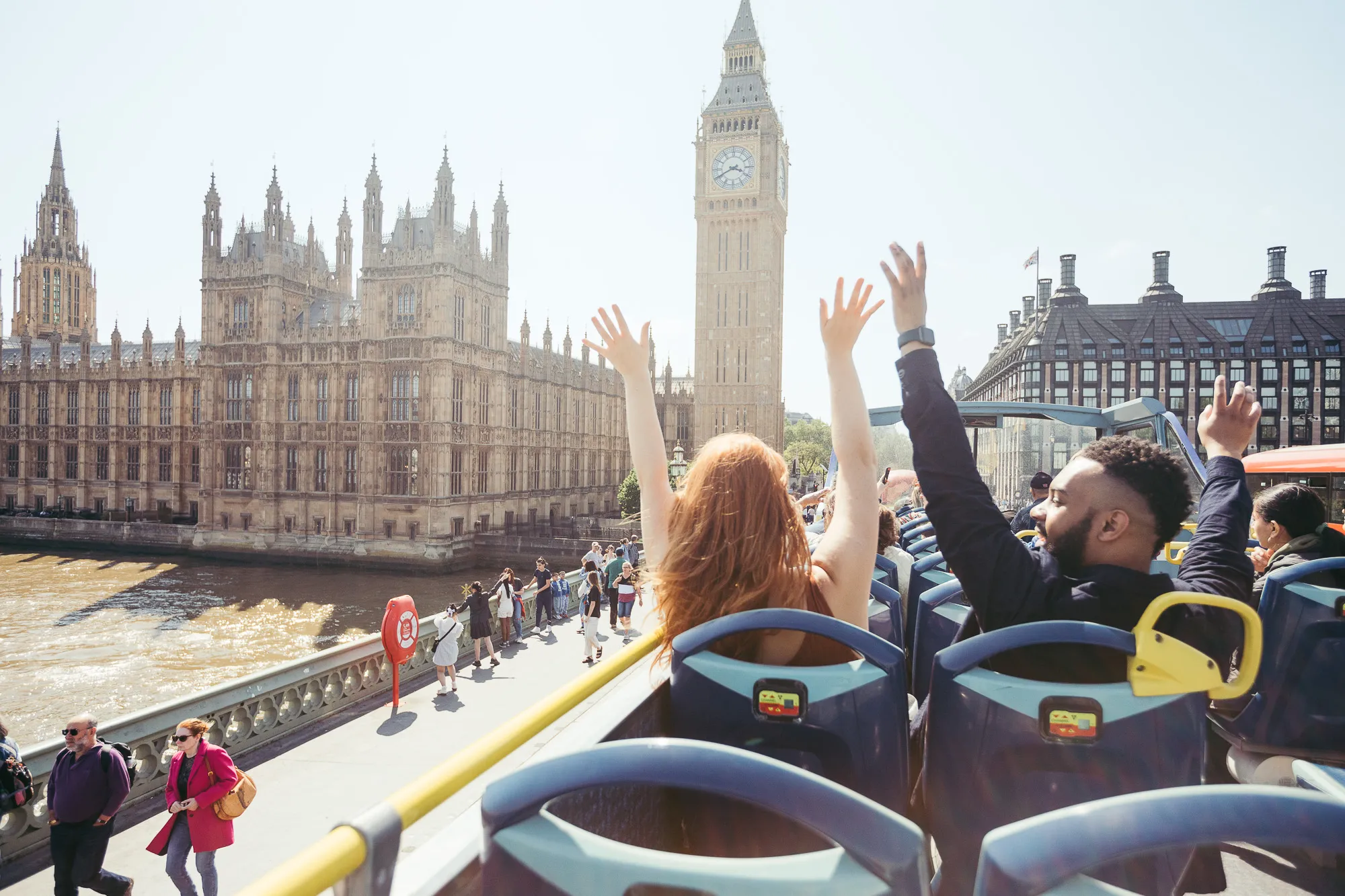 Happy people in toobus